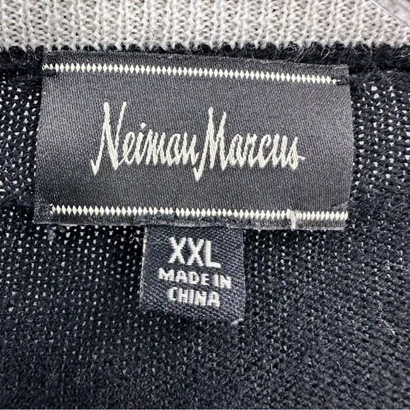 Neiman Marcus V-neck Argyle Wool Blend Sweater Black Gray Size XXL - Picture 5 of 6